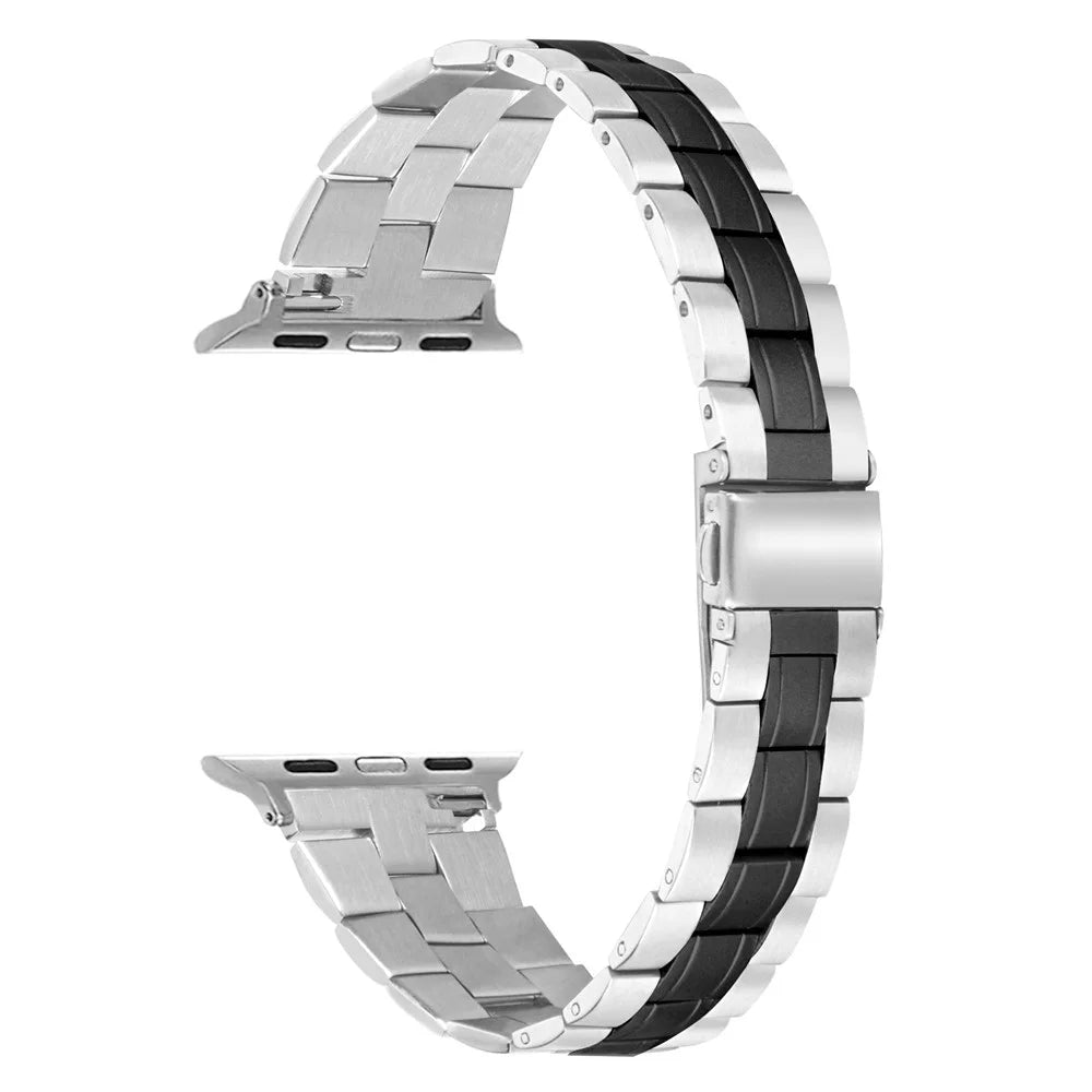 Stainless Steel Chain Replacement Three Bead Buckle Watchband for Apple Watch Ultra 3 2 1 49mm / Series 11 10 46mm / 9 8 7 45mm / SE3 SE2 SE 6 5 4 44mm / 3 2 1 42mm - Black - 1