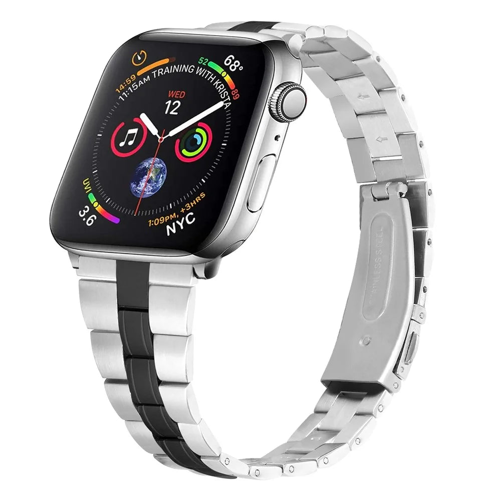 Stainless Steel Chain Replacement Three Bead Buckle Watchband for Apple Watch Ultra 3 2 1 49mm / Series 11 10 46mm / 9 8 7 45mm / SE3 SE2 SE 6 5 4 44mm / 3 2 1 42mm - Black - 2