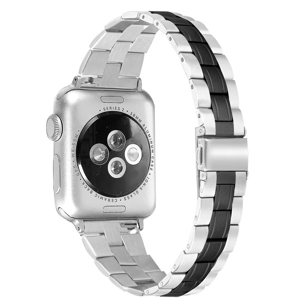 Stainless Steel Chain Replacement Three Bead Buckle Watchband for Apple Watch Ultra 3 2 1 49mm / Series 11 10 46mm / 9 8 7 45mm / SE3 SE2 SE 6 5 4 44mm / 3 2 1 42mm - Black - 3