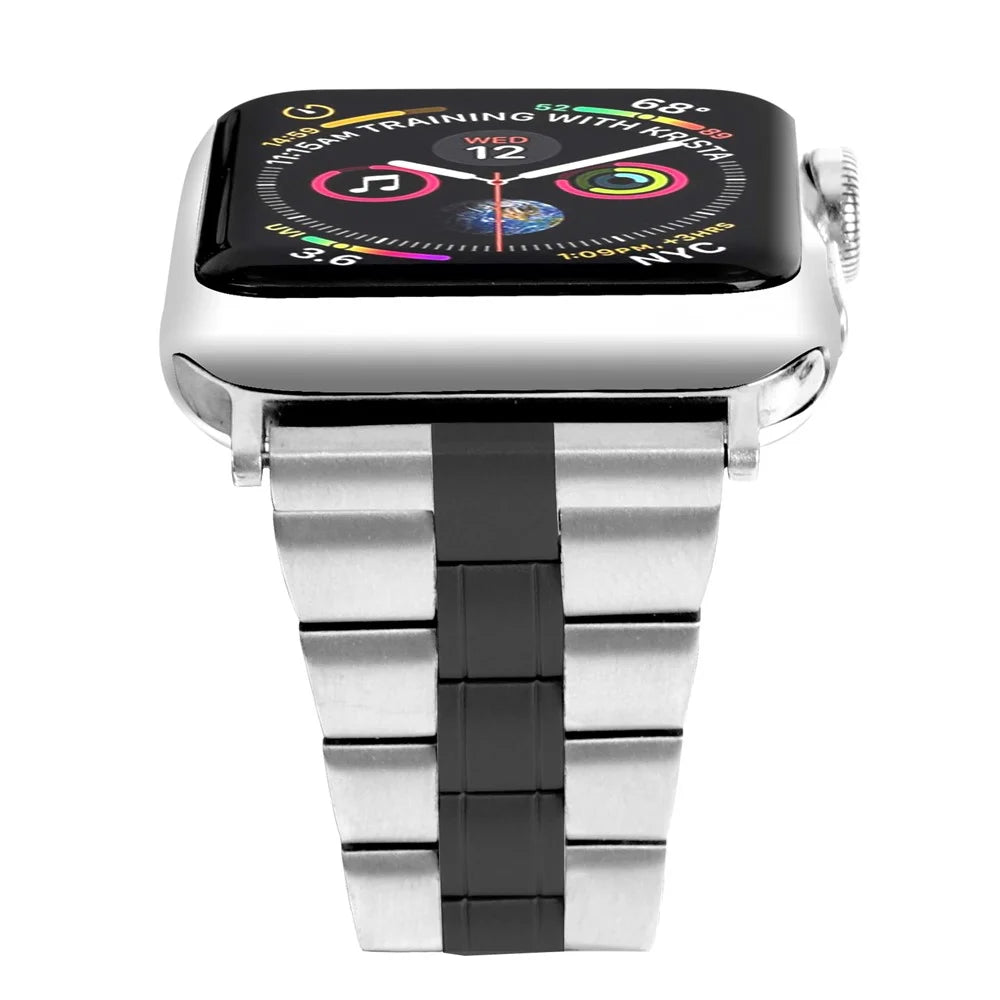 Stainless Steel Chain Replacement Three Bead Buckle Watchband for Apple Watch Ultra 3 2 1 49mm / Series 11 10 46mm / 9 8 7 45mm / SE3 SE2 SE 6 5 4 44mm / 3 2 1 42mm - Black - 4