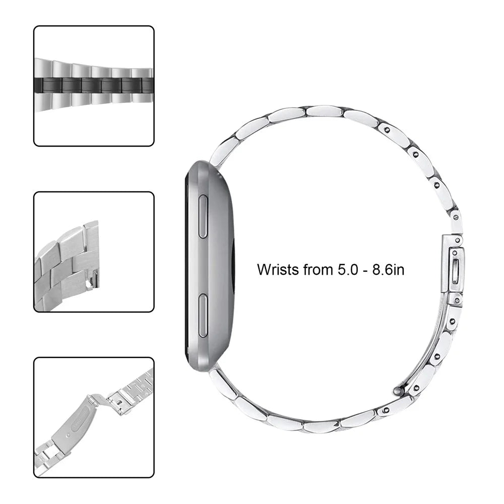 Stainless Steel Chain Replacement Three Bead Buckle Watchband for Apple Watch Ultra 3 2 1 49mm / Series 11 10 46mm / 9 8 7 45mm / SE3 SE2 SE 6 5 4 44mm / 3 2 1 42mm - Black - 5