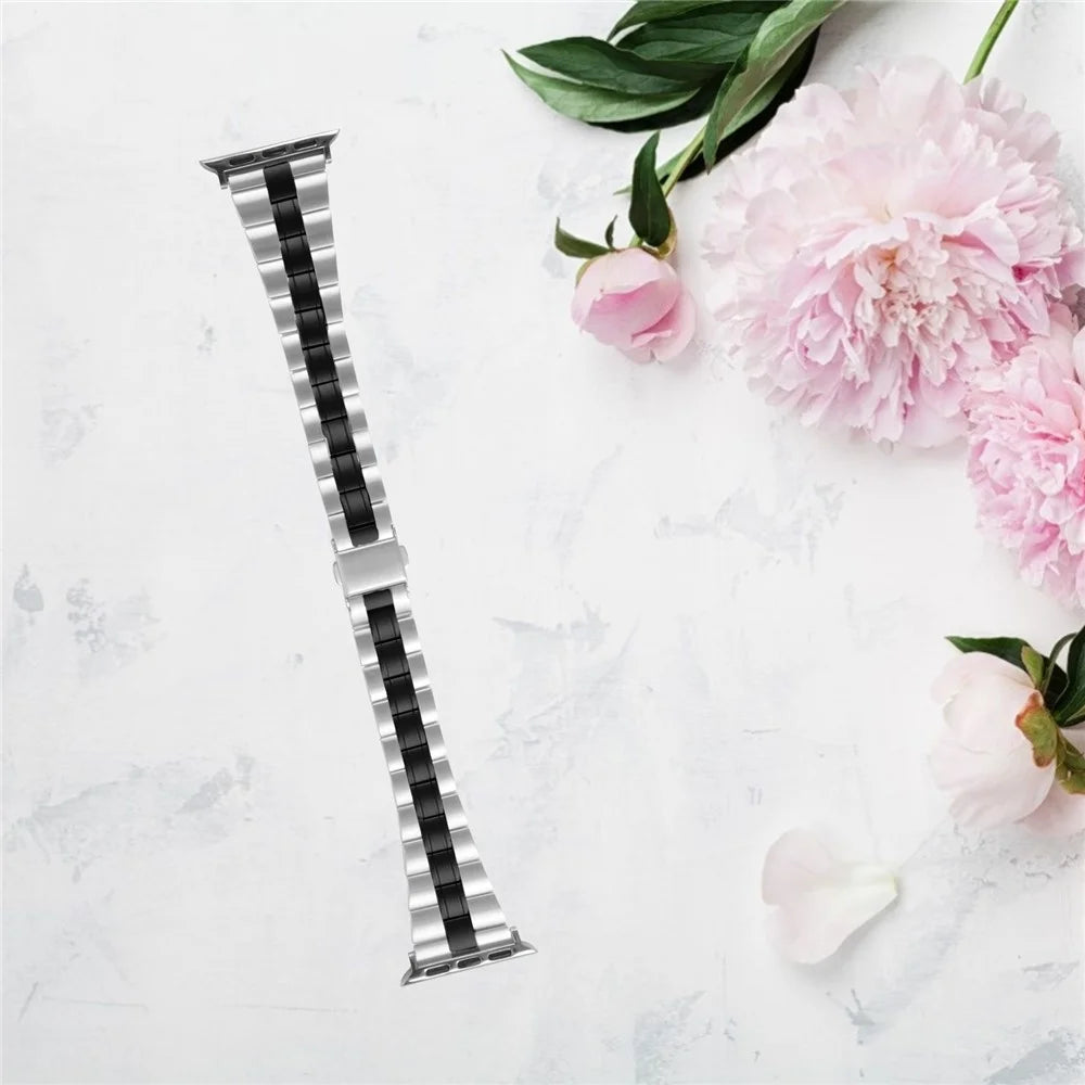 Stainless Steel Chain Replacement Three Bead Buckle Watchband for Apple Watch Ultra 3 2 1 49mm / Series 11 10 46mm / 9 8 7 45mm / SE3 SE2 SE 6 5 4 44mm / 3 2 1 42mm - Black - 6