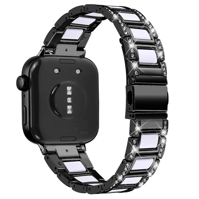 For Huawei Watch Fit 3 Metal Alloy Watch Band Rhinestones Resin Wristband Bracelet - Black+White - 1