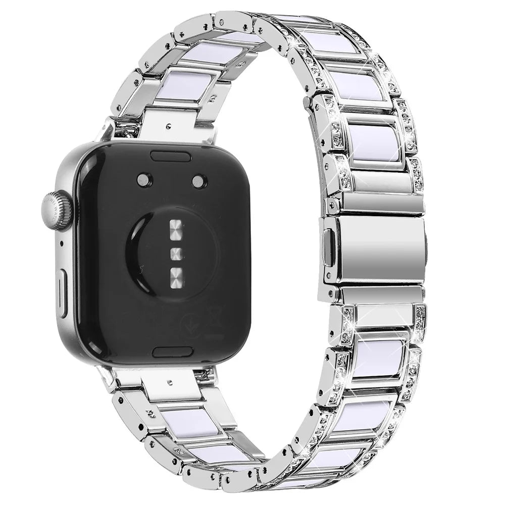 For Huawei Watch Fit 3 Metal Alloy Watch Band Rhinestones Resin Wristband Bracelet - Silver+White - 1