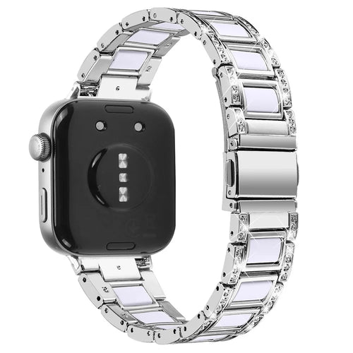 For Huawei Watch Fit 3 Metal Alloy Watch Band Rhinestones Resin Wristband Bracelet - Silver+White - 1