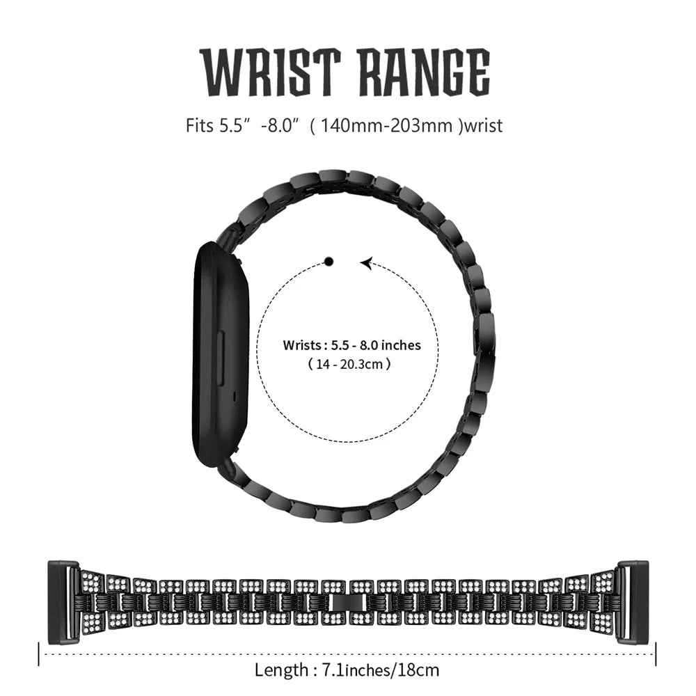 Rhinestone Decor Thread Zinc Alloy Watch Strap Replacement for Fitbit Versa 3/Sense - Black - 5