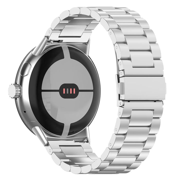For Google Pixel Watch 4 45mm / Watch 3 45mm Watch Strap 3-bead Stainless Steel Replacement Wrist Band - Silver - 1