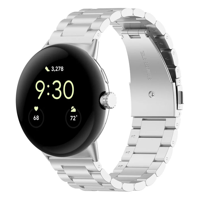 For Google Pixel Watch 4 45mm / Watch 3 45mm Watch Strap 3-bead Stainless Steel Replacement Wrist Band - Silver - 2
