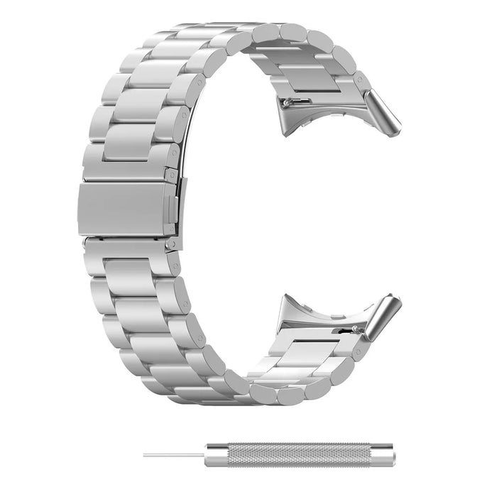 For Google Pixel Watch 4 45mm / Watch 3 45mm Watch Strap 3-bead Stainless Steel Replacement Wrist Band - Silver - 5