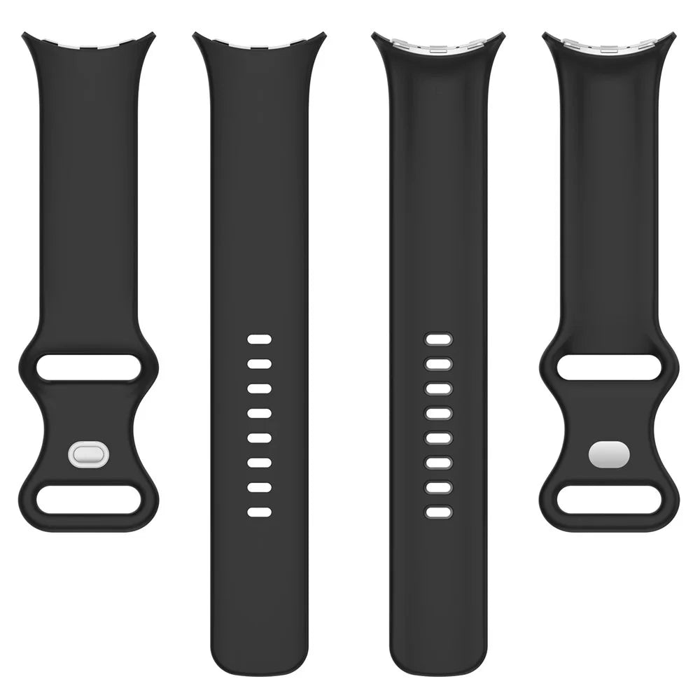 For Google Pixel Watch 4 45mm / Watch 3 45mm Replacement Strap 8 Shape Silicone Watch Band with Silver Buckle, Size S - Black - 1