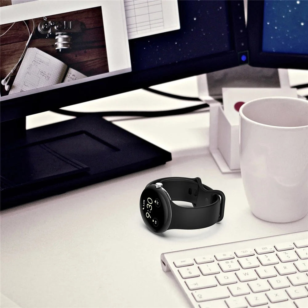 For Google Pixel Watch 4 45mm / Watch 3 45mm Replacement Strap 8 Shape Silicone Watch Band with Color Buckle, Size S - Black - 6