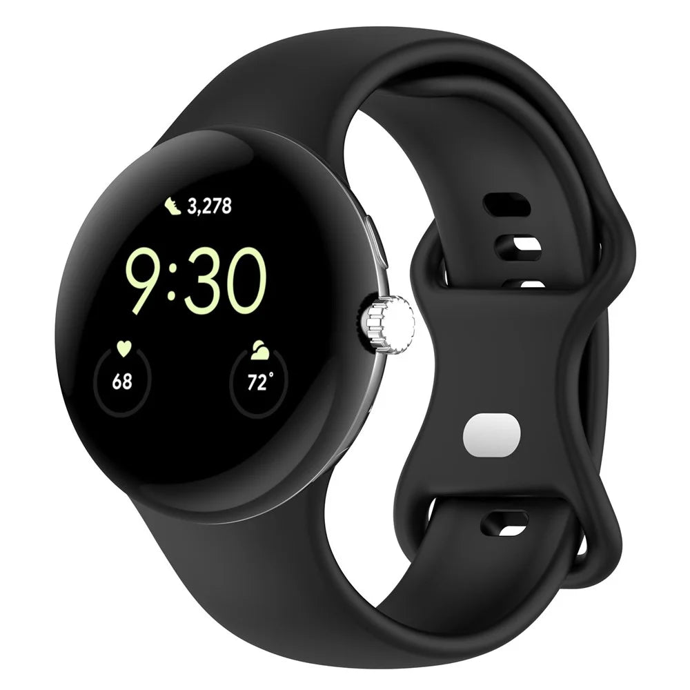 For Google Pixel Watch 4 45mm / Watch 3 45mm Replacement Strap 8 Shape Silicone Watch Band with Silver Buckle, Size L - Black - 2