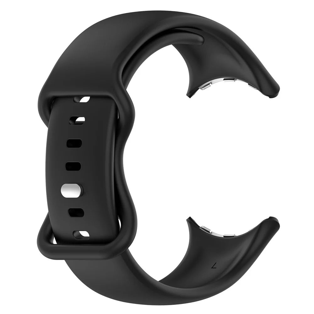 For Google Pixel Watch 4 45mm / Watch 3 45mm Replacement Strap 8 Shape Silicone Watch Band with Silver Buckle, Size L - Black - 4