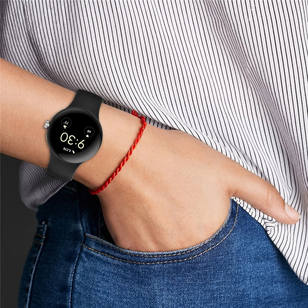 For Google Pixel Watch 4 45mm / Watch 3 45mm Replacement Strap 8 Shape Silicone Watch Band with Silver Buckle, Size L - Black - 5