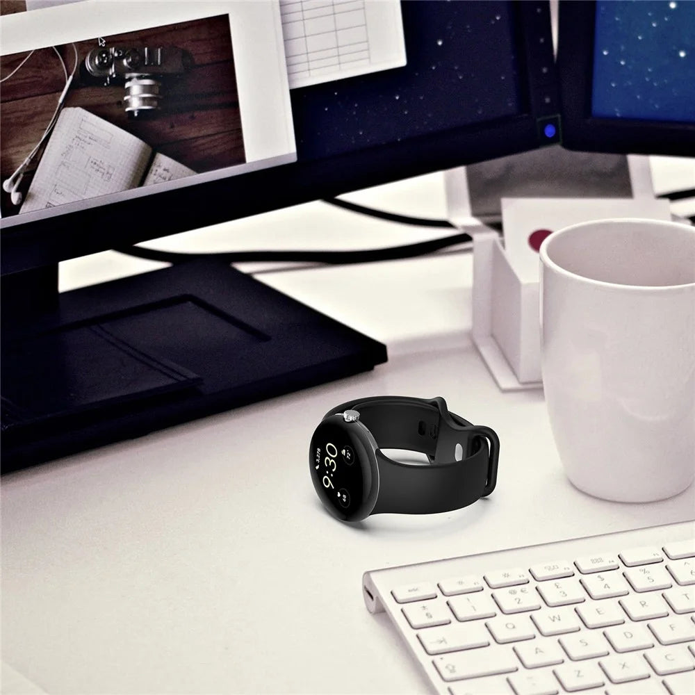 For Google Pixel Watch 4 45mm / Watch 3 45mm Replacement Strap 8 Shape Silicone Watch Band with Silver Buckle, Size L - Black - 6
