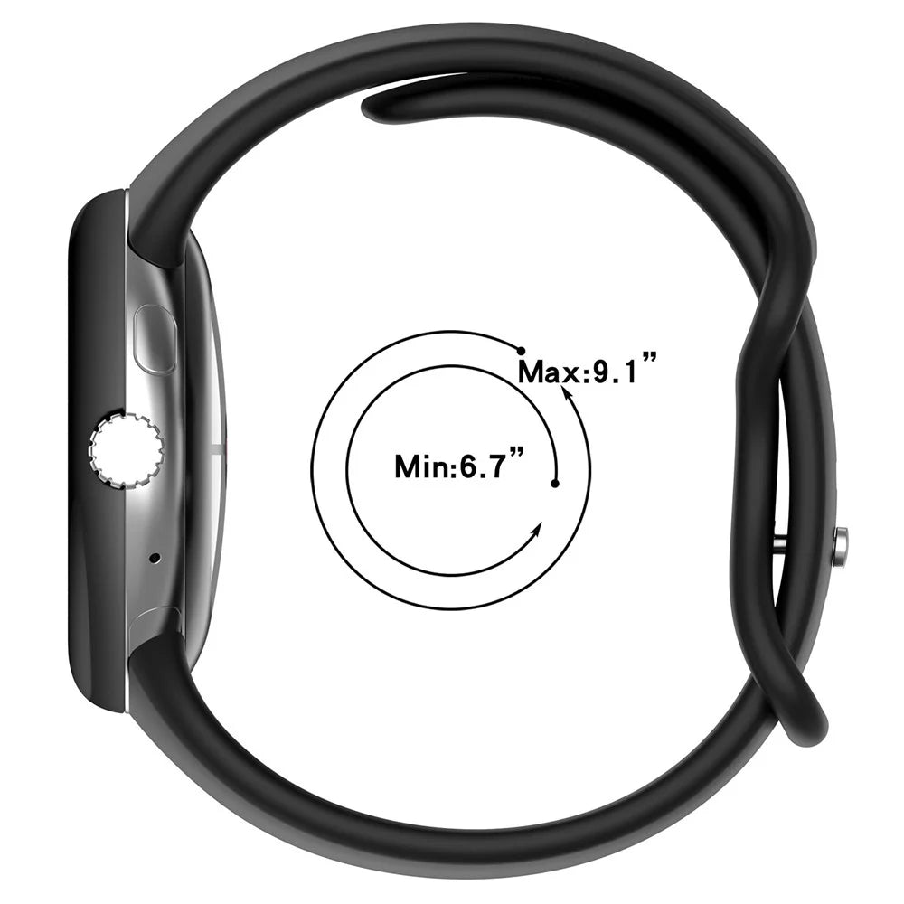 For Google Pixel Watch 4 45mm / Watch 3 45mm Replacement Strap 8 Shape Silicone Watch Band with Silver Buckle, Size L - Black - 7