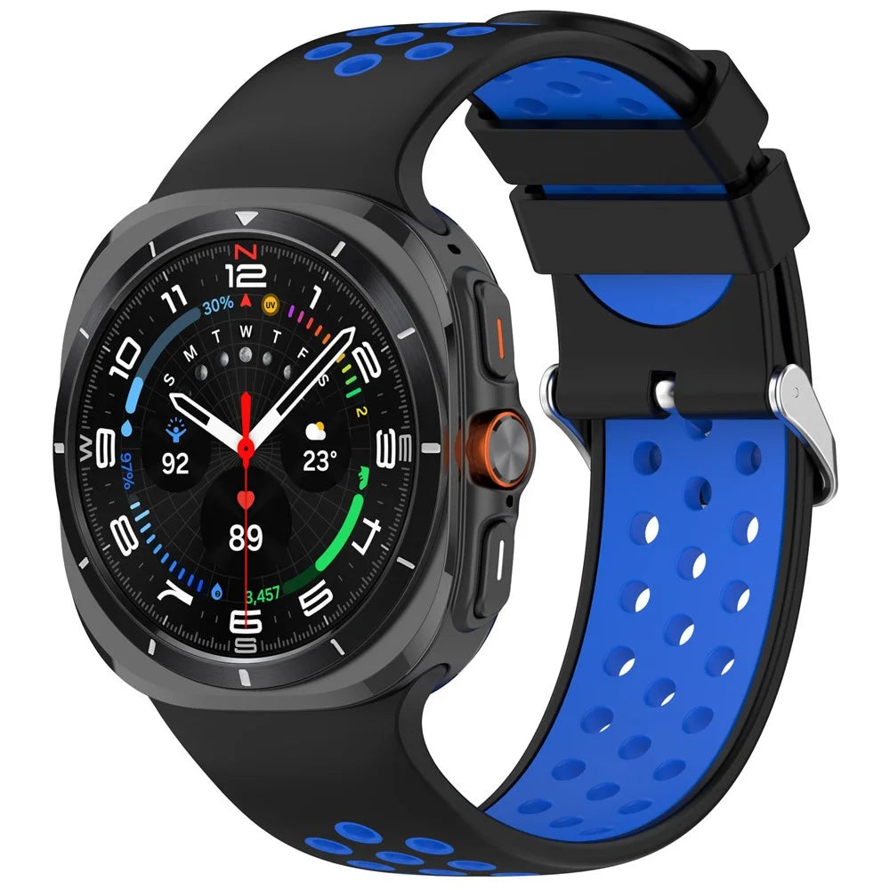 For Samsung Galaxy Watch Ultra2 47mm / Watch Ultra (2025) 47mm / Watch Ultra 47mm Silicone Sport Strap Breathable Dual Color Watch Strap - Black  /  Blue - 2