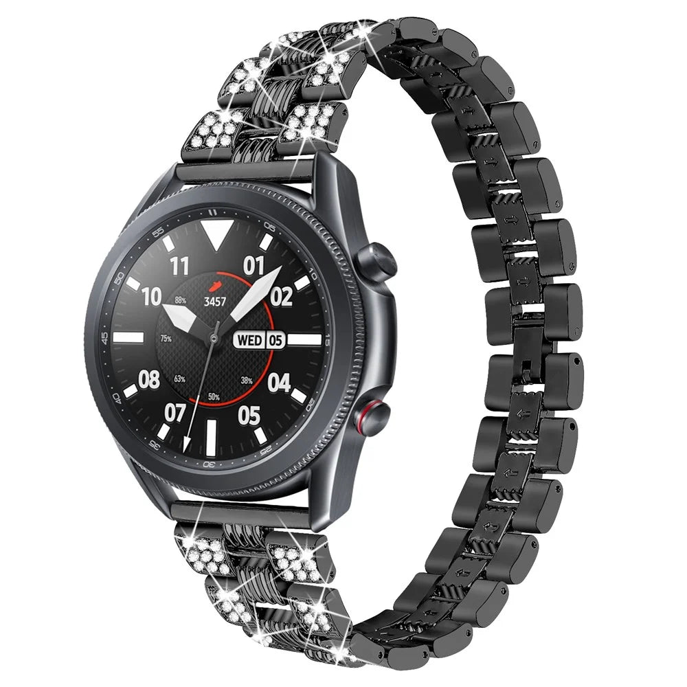 Rhinestone Decor Thread Watch Strap Replacement for Samsung Galaxy Watch3 41mm - Black - 4