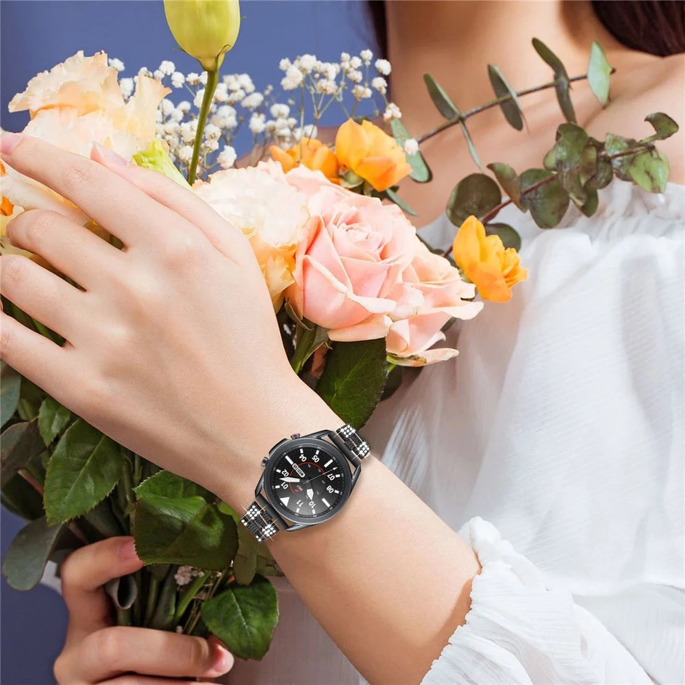 Rhinestone Decor Thread Watch Strap Replacement for Samsung Galaxy Watch3 41mm - Black - 5