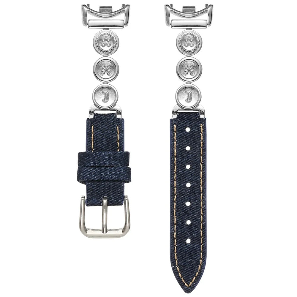 For Xiaomi Smart Band 9 / 9 NFC / 8 / 8 NFC Denim Watch Band Metal Button Replacement Strap - Silver  /  Dark Denim - 1