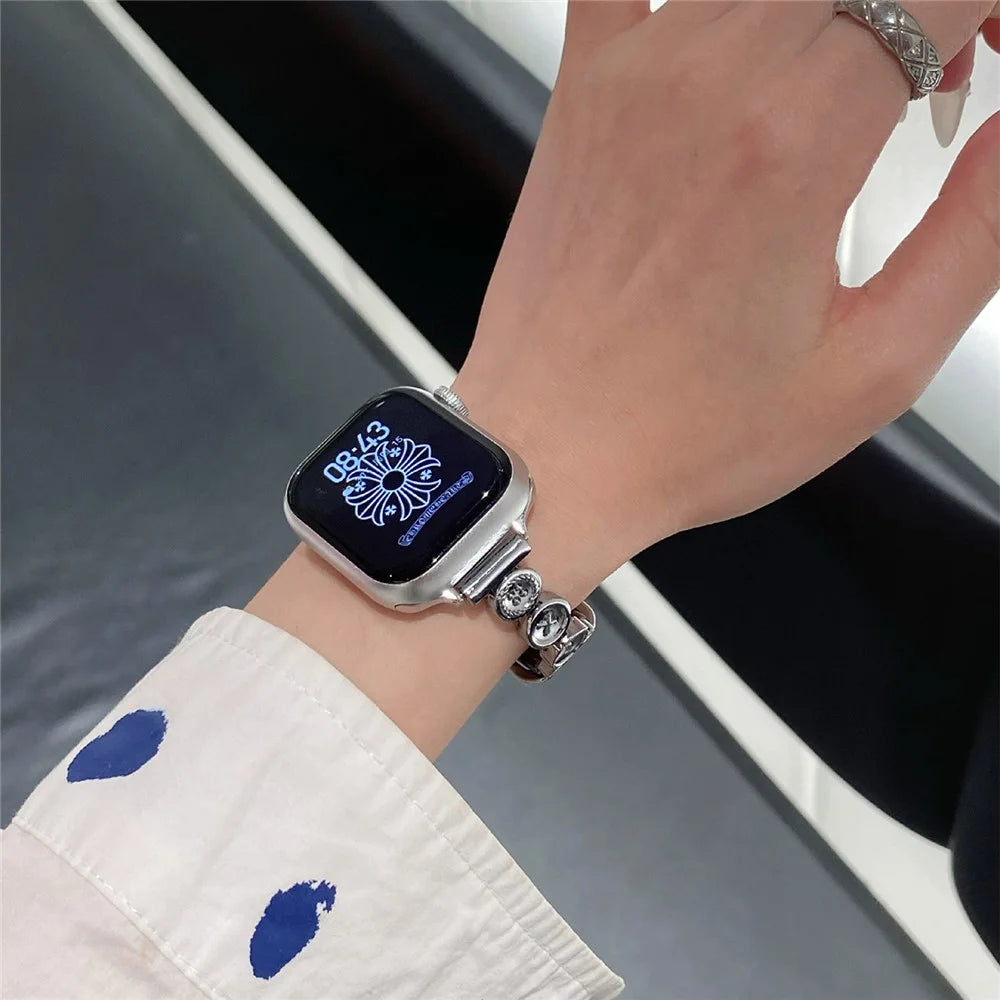 For Xiaomi Smart Band 9 / 9 NFC / 8 / 8 NFC Denim Watch Band Metal Button Replacement Strap - Silver  /  Dark Denim - 3