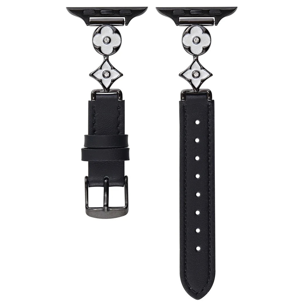 For Apple Watch Ultra 3 2 1 49mm / Series 11 10 46mm / 9 8 7 45mm / SE3 SE2 SE 6 5 4 44mm / 3 2 1 42mm Leather Watch Band - Black  /  White Black - 1