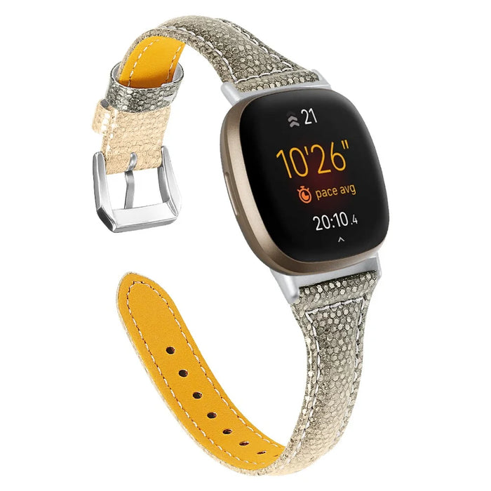 Gradient Glitter Surface Genuine Leather Watch Strap Replacement for Fitbit Versa 3/Sense - Gold - 1