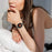 Gradient Glitter Surface Genuine Leather Watch Strap Replacement for Fitbit Versa 3/Sense - Gold - 4