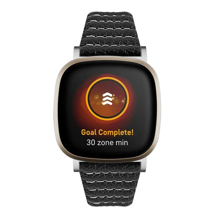 Wave Design Genuine Leather Watch Strap Replacement for Fitbit Versa 3/Fitbit Sense - Black - 3