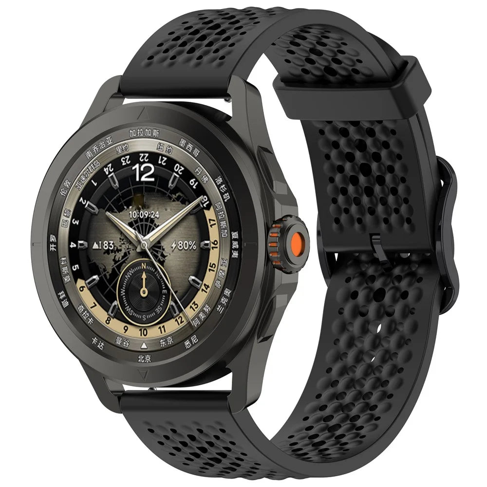 For Samsung Galaxy Watch FE 40mm / Watch7 44mm / 40mm Silicone 20mm Multiple Holes Breathable Watch Strap - Black - 4