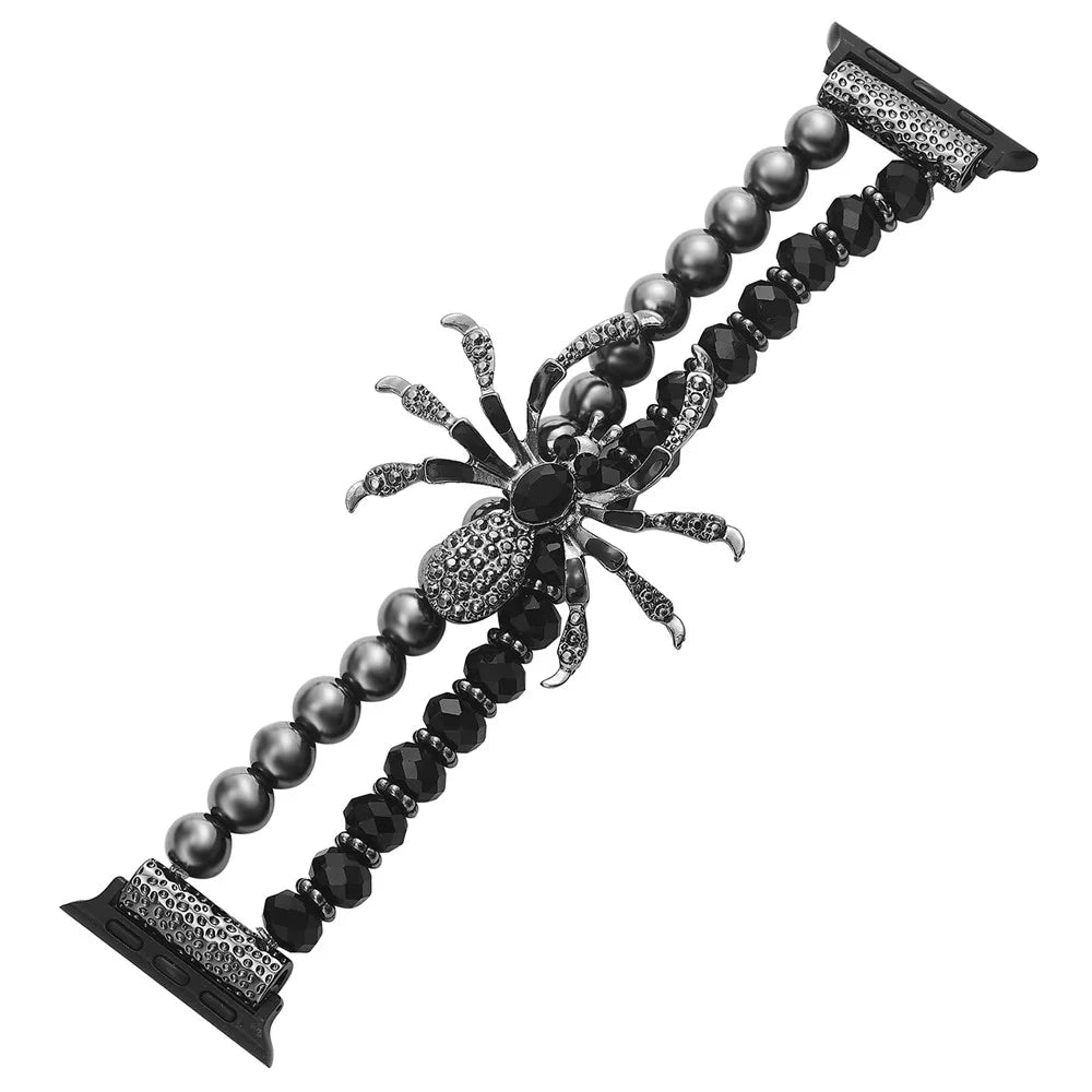 For Apple Watch Series 11 10 42mm / 9 8 7 41mm / SE3 SE2 SE 6 5 4 40mm / 3 2 1 38mm Spider Beads Strap Bracelet - Black - 1