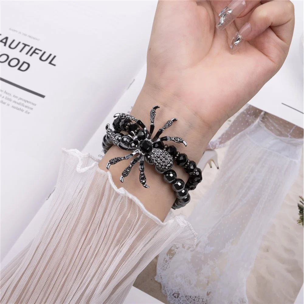 For Apple Watch Series 11 10 42mm / 9 8 7 41mm / SE3 SE2 SE 6 5 4 40mm / 3 2 1 38mm Spider Beads Strap Bracelet - Black - 4