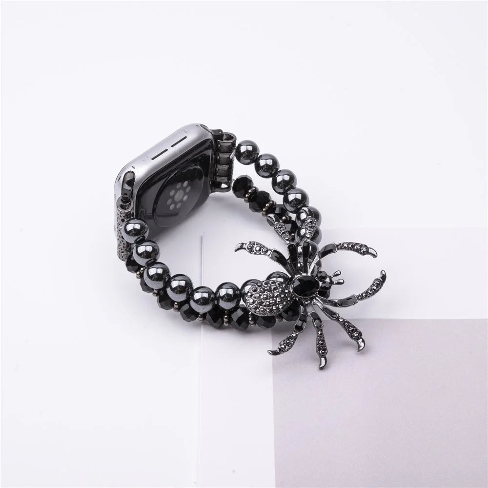 For Apple Watch Ultra 3 2 1 49mm / Series 11 10 46mm / 9 8 7 45mm / SE3 SE2 SE 6 5 4 44mm / 3 2 1 42mm Spider Beads Strap - Black - 2