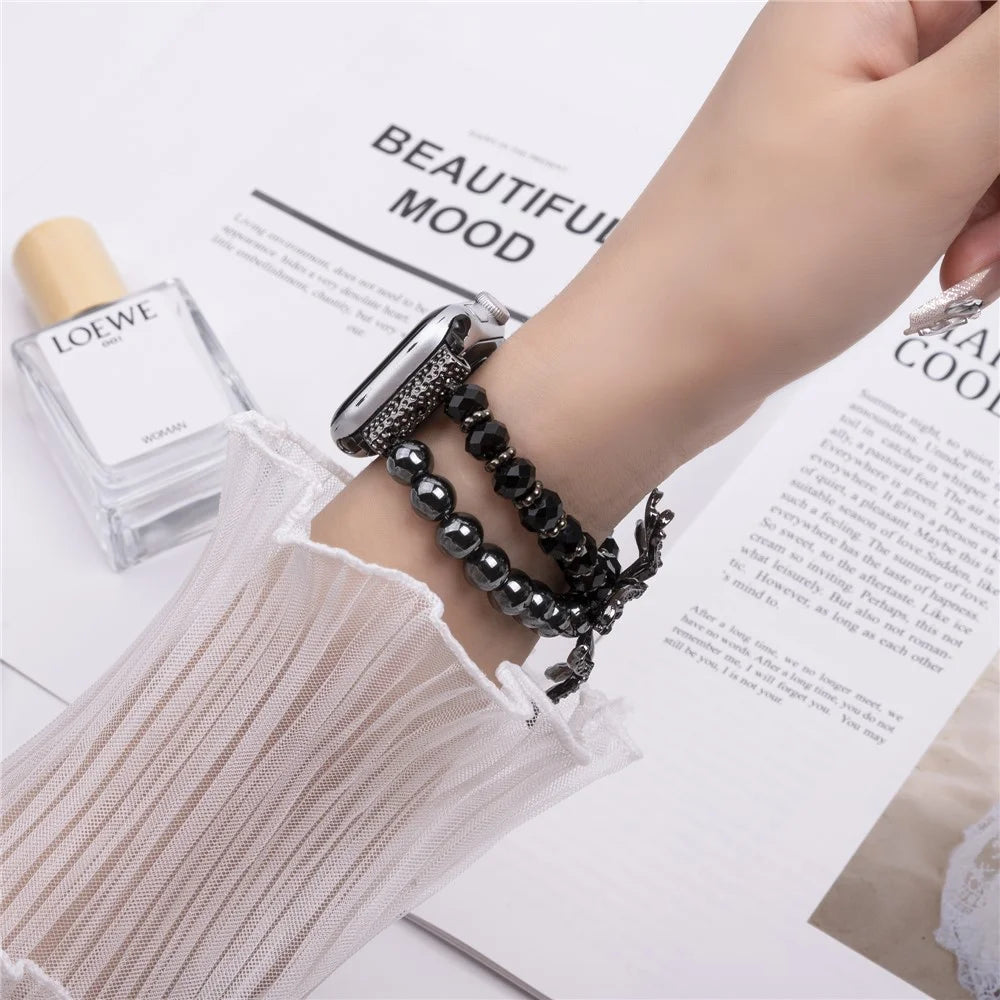 For Apple Watch Ultra 3 2 1 49mm / Series 11 10 46mm / 9 8 7 45mm / SE3 SE2 SE 6 5 4 44mm / 3 2 1 42mm Spider Beads Strap - Black - 3