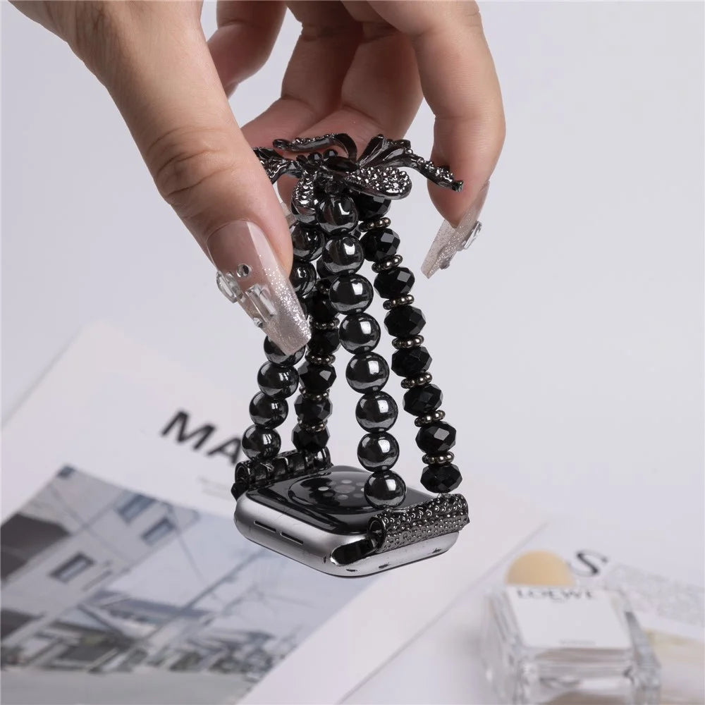 For Apple Watch Ultra 3 2 1 49mm / Series 11 10 46mm / 9 8 7 45mm / SE3 SE2 SE 6 5 4 44mm / 3 2 1 42mm Spider Beads Strap - Black - 5