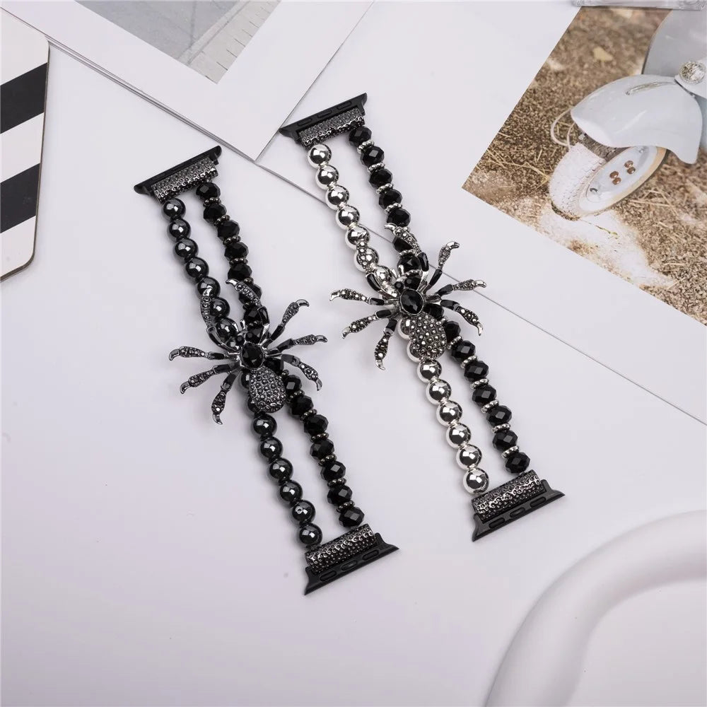 For Apple Watch Ultra 3 2 1 49mm / Series 11 10 46mm / 9 8 7 45mm / SE3 SE2 SE 6 5 4 44mm / 3 2 1 42mm Spider Beads Strap - Black - 6