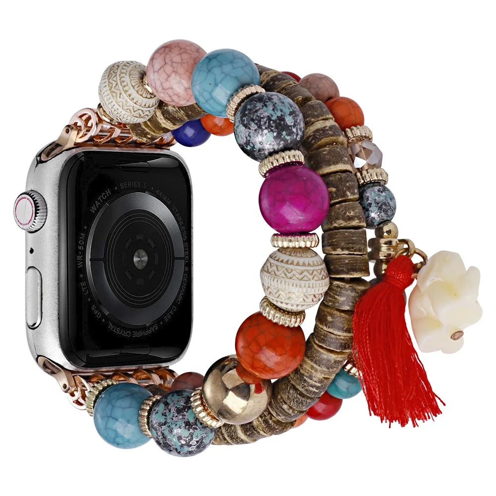For Apple Watch Ultra 3 2 1 49mm / Series 11 10 46mm / 9 8 7 45mm / SE3 SE2 SE 6 5 4 44mm / 3 2 1 42mm Beads Strap Elephant Pendant - Multi-Color - 1