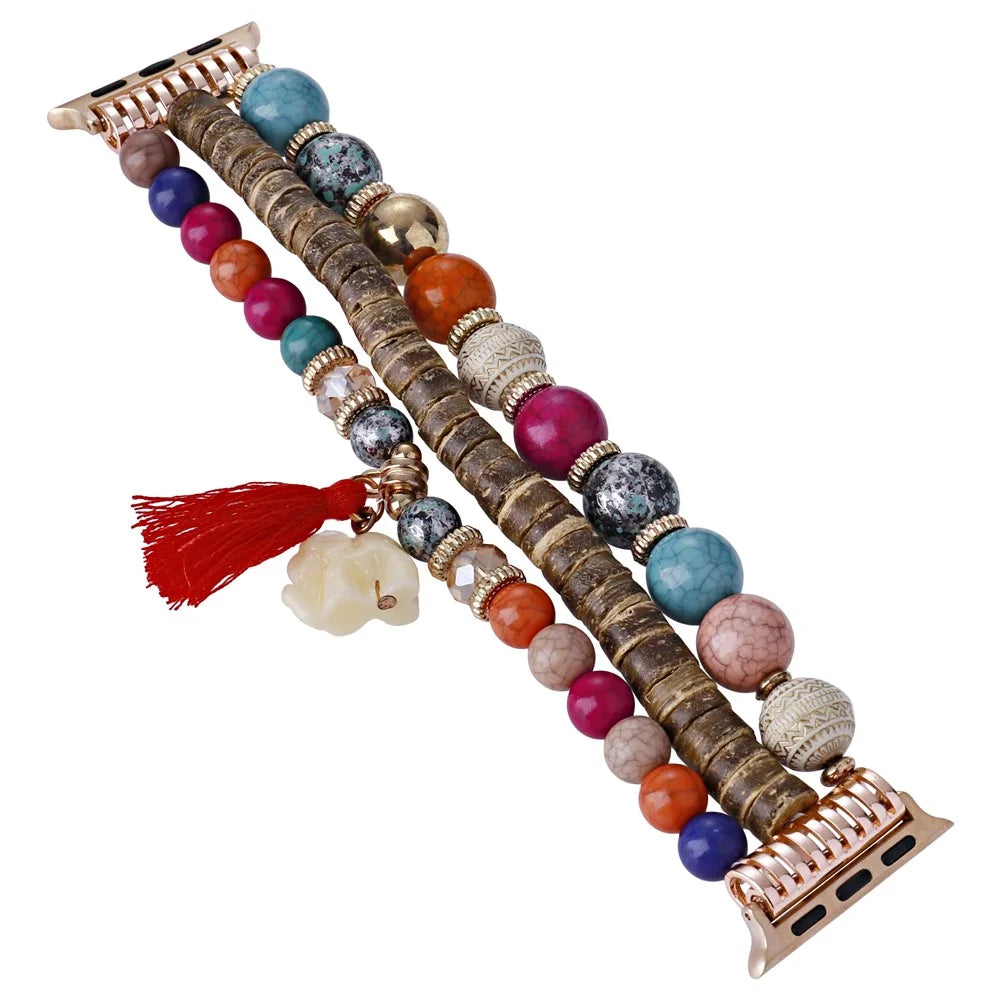 For Apple Watch Series 11 10 42mm / 9 8 7 41mm / SE3 SE2 SE 6 5 4 40mm / 3 2 1 38mm Beads Strap Elephant Pendant - Multi-Color - 2