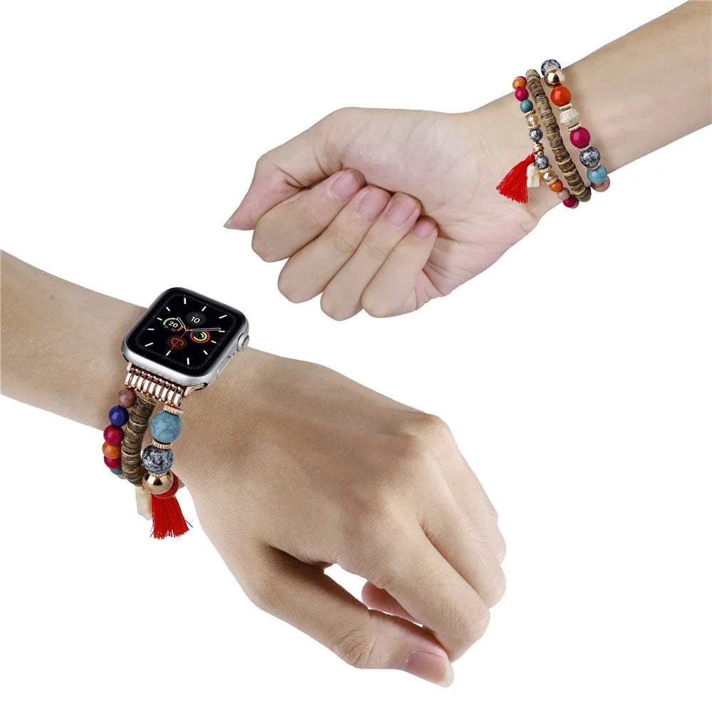 For Apple Watch Series 11 10 42mm / 9 8 7 41mm / SE3 SE2 SE 6 5 4 40mm / 3 2 1 38mm Beads Strap Elephant Pendant - Multi-Color - 3