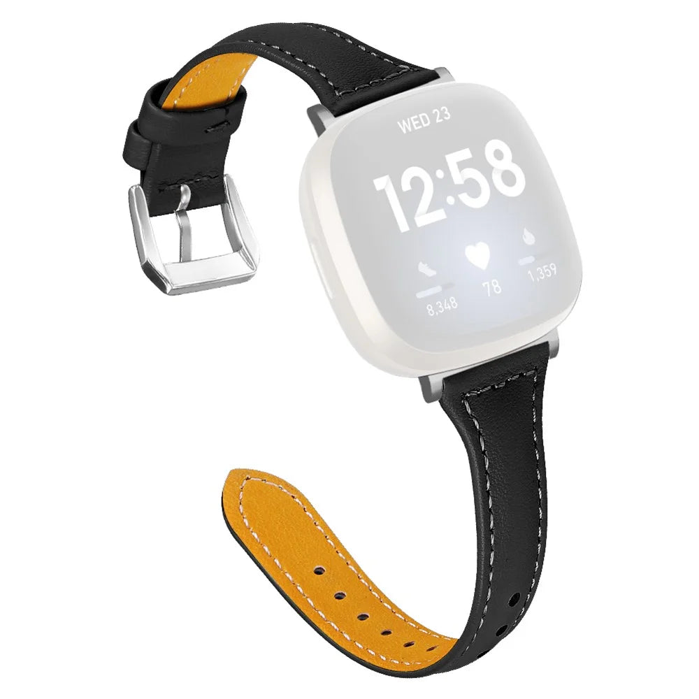 Genuine Leathe Smart Watch Strap Replacement Band for Fitbit Versa 3 / Fitbit Sense - Black - 1