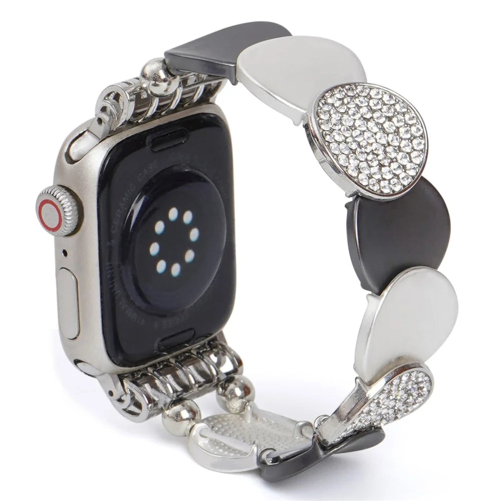 For Apple Watch Series 11 10 42mm / 9 8 7 41mm / SE3 SE2 SE 6 5 4 40mm / 3 2 1 38mm Round Pieces Zinc Alloy Strap - 1