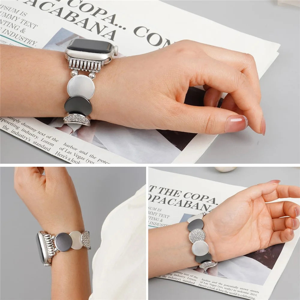 For Apple Watch Ultra 3 2 1 49mm / Series 11 10 46mm / 9 8 7 45mm / SE3 SE2 SE 6 5 4 44mm / 3 2 1 42mm Round Pieces Zinc Alloy Strap - 6