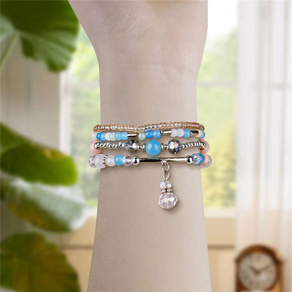 For Apple Watch Ultra 3 2 1 49mm / Series 11 10 46mm / 9 8 7 45mm / SE3 SE2 SE 6 5 4 44mm / 3 2 1 42mm Four Rows Bead Chain Strap - Multi-Color - 3