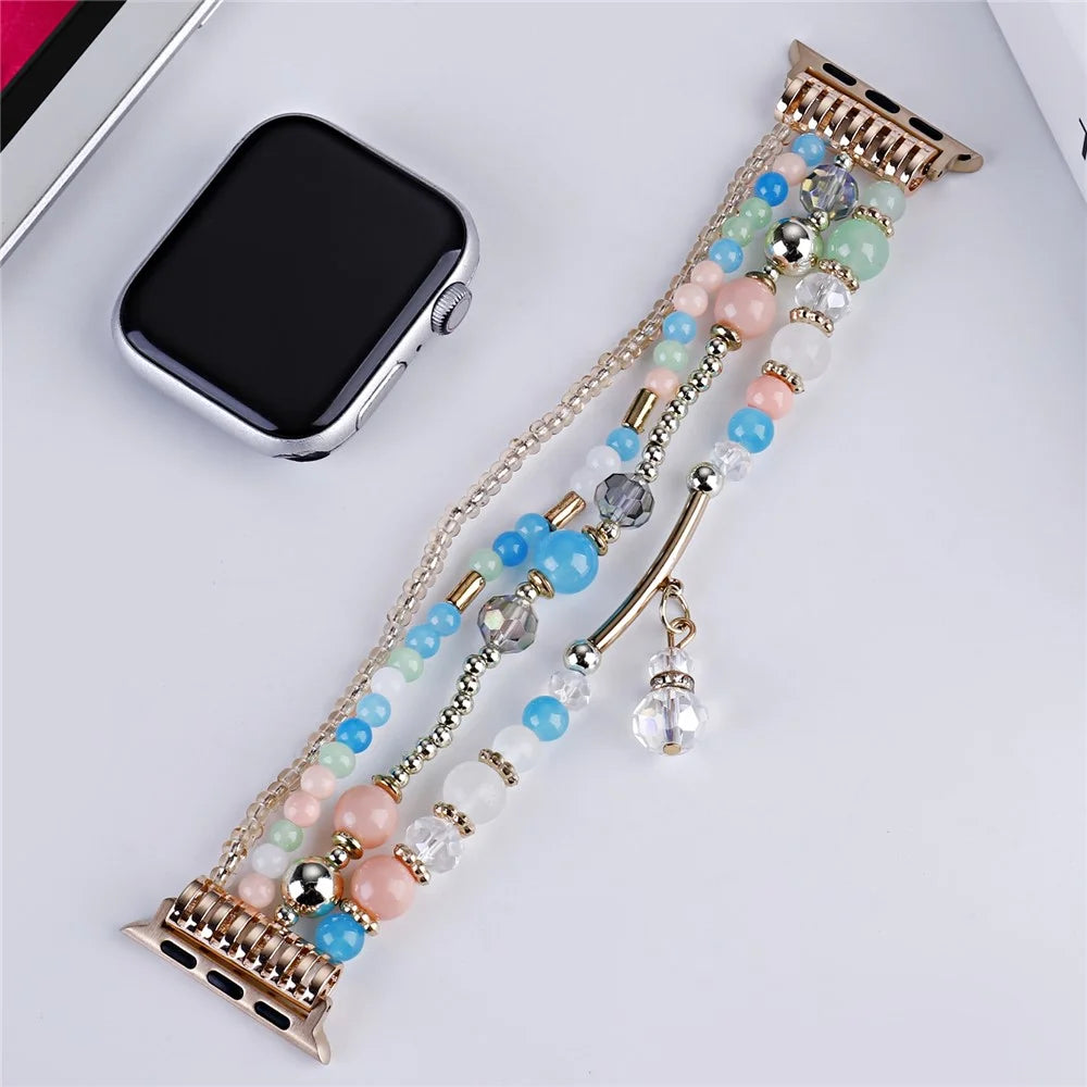 For Apple Watch Ultra 3 2 1 49mm / Series 11 10 46mm / 9 8 7 45mm / SE3 SE2 SE 6 5 4 44mm / 3 2 1 42mm Four Rows Bead Chain Strap - Multi-Color - 5