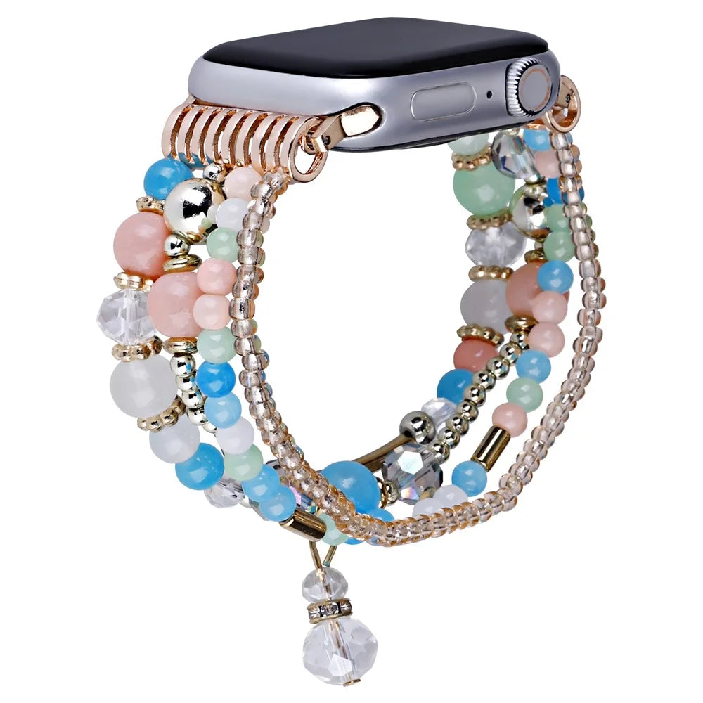 For Apple Watch Series 11 10 42mm / 9 8 7 41mm / SE3 SE2 SE 6 5 4 40mm / 3 2 1 38mm Four Rows Bead Chain Strap - Multi-Color - 1