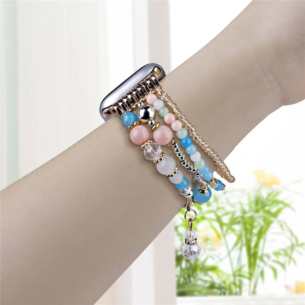 For Apple Watch Series 11 10 42mm / 9 8 7 41mm / SE3 SE2 SE 6 5 4 40mm / 3 2 1 38mm Four Rows Bead Chain Strap - Multi-Color - 2