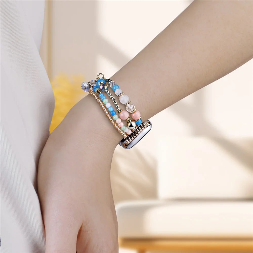For Apple Watch Series 11 10 42mm / 9 8 7 41mm / SE3 SE2 SE 6 5 4 40mm / 3 2 1 38mm Four Rows Bead Chain Strap - Multi-Color - 4