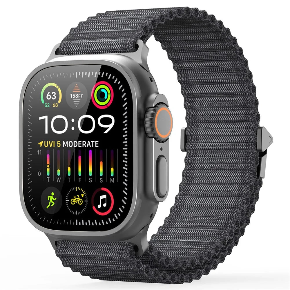 DUX DUCIS For Apple Watch Series 11 10 42mm / 9 8 7 41mm / SE3 SE2 SE 6 5 4 40mm / 3 2 1 38mm Nylon Watch Band Hook Buckle - Dark Grey - 3