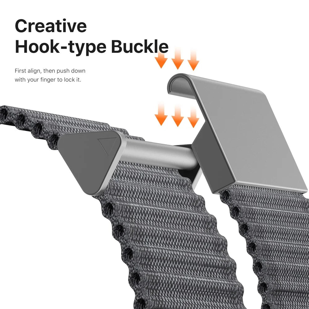 DUX DUCIS For Apple Watch Series 11 10 42mm / 9 8 7 41mm / SE3 SE2 SE 6 5 4 40mm / 3 2 1 38mm Nylon Watch Band Hook Buckle - Dark Grey - 5