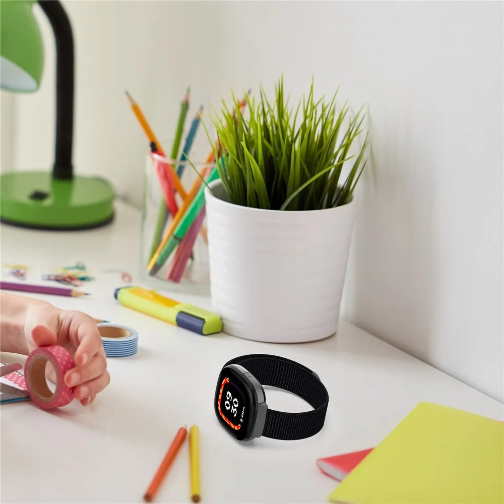 For Fitbit Ace LTE Children Watch Watchband Round Tail Braided Nylon Wrist Strap - Black - 6